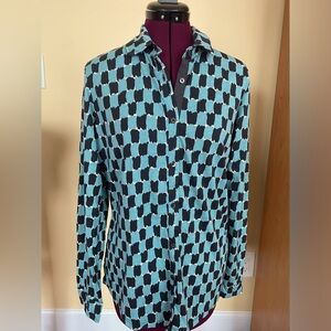 Boden Women's Long Sleeve Button Up Checkered Blue/Black Shirt US 8, New w/Tags